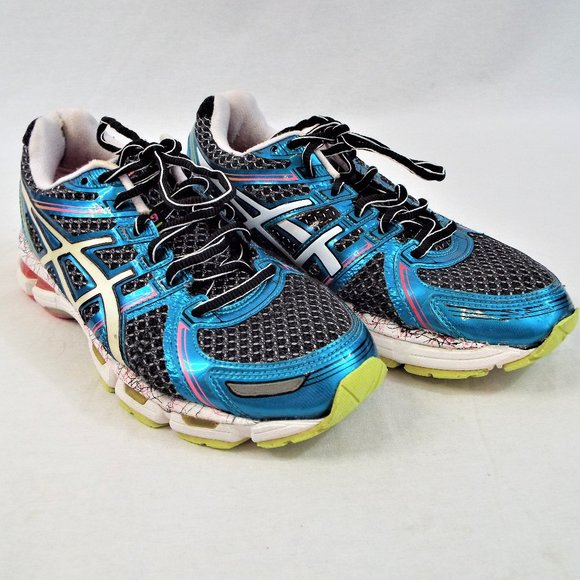 Asics Gel Kayano 19 Metallic Blue Pink and White Running Shoes Size 8.5 - Picture 4 of 13